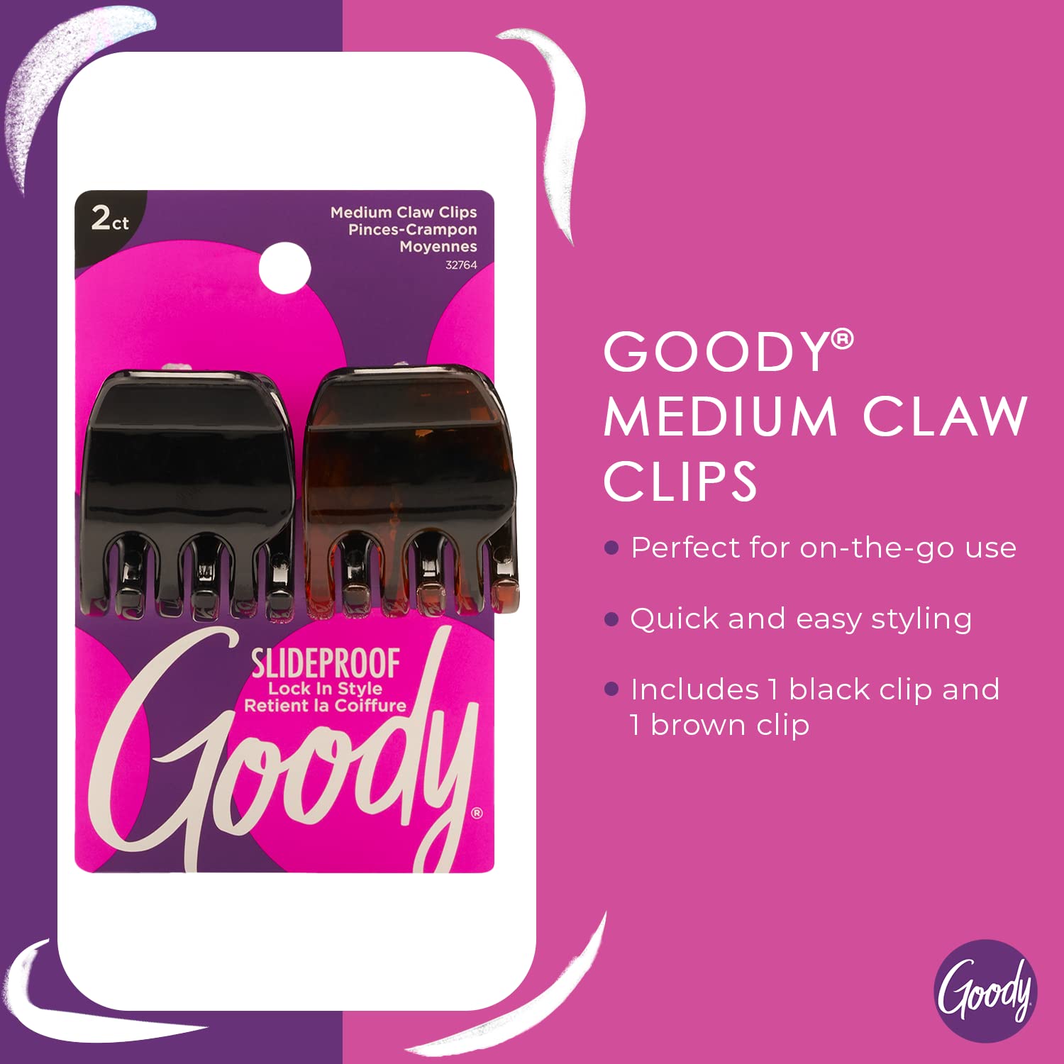 Goody Classics garra media en marrón, agarre seguro para todo tipo de cabello.