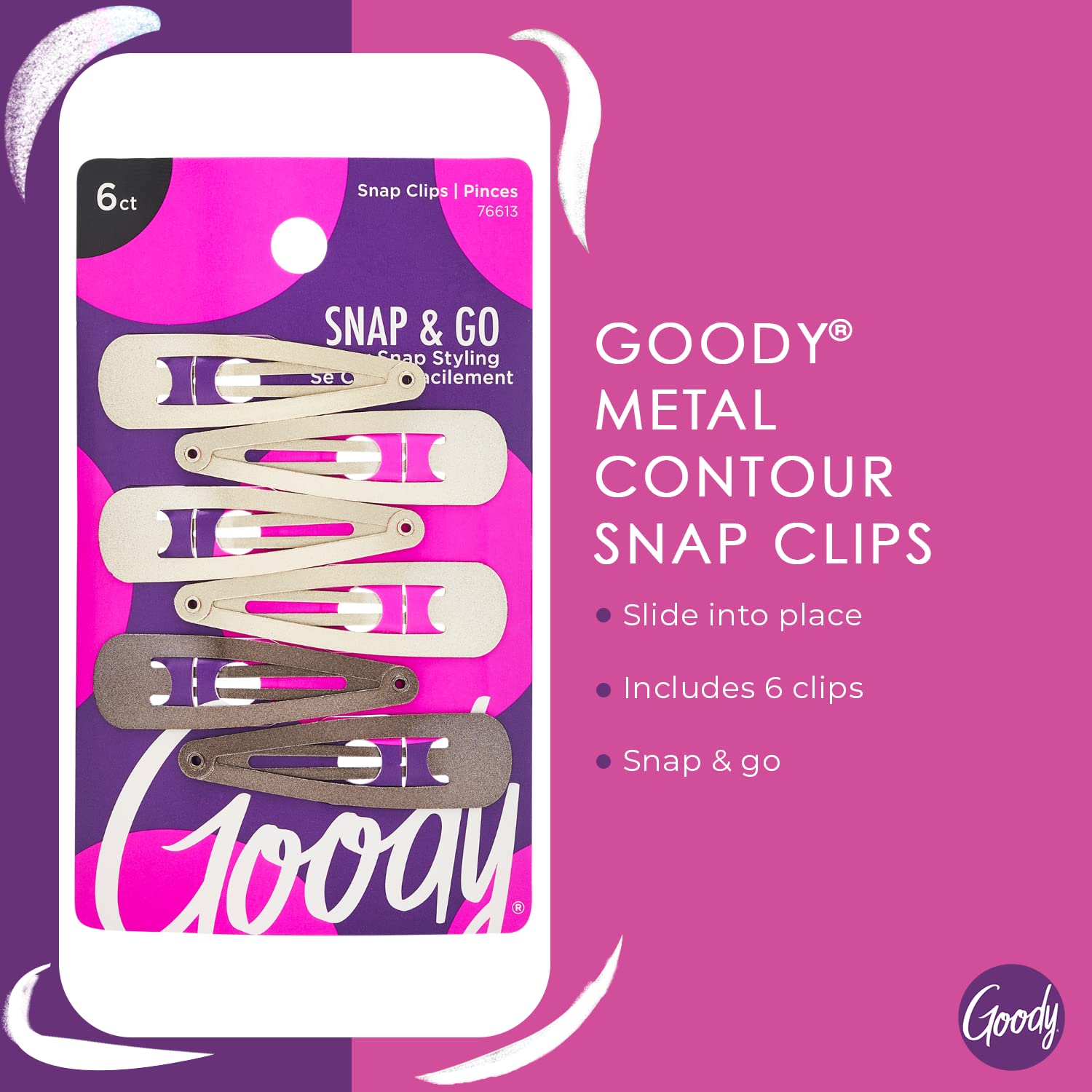 GOODY metal contour clip snap-close design provides secure hold all day.