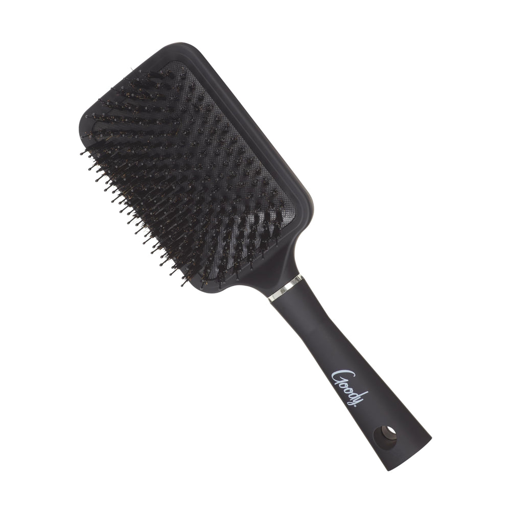 Goody Detangle It paddle brush close-up highlighting the wide flat design for easy detangling.
