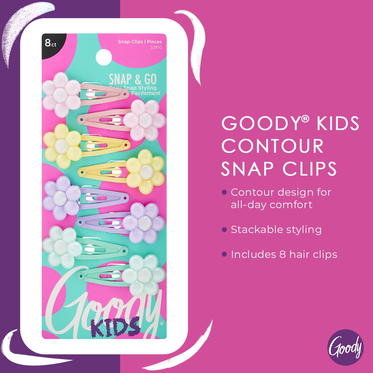GOODY Kids Contorno Clip Daisy en uso, perfecto para peinar en la mañana.