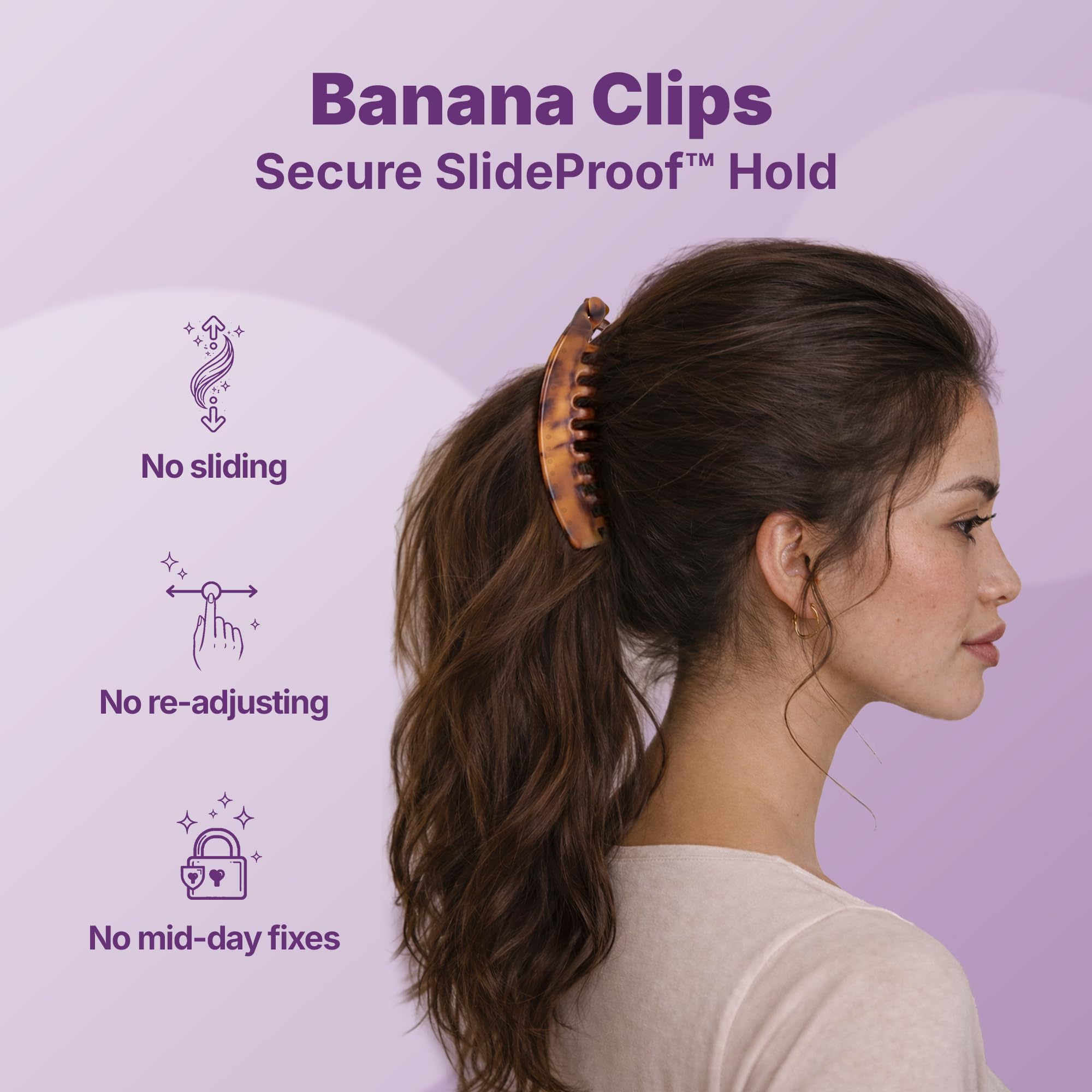 GOODY large banana clip in tortoiseshell offers versatile style for office to night out.