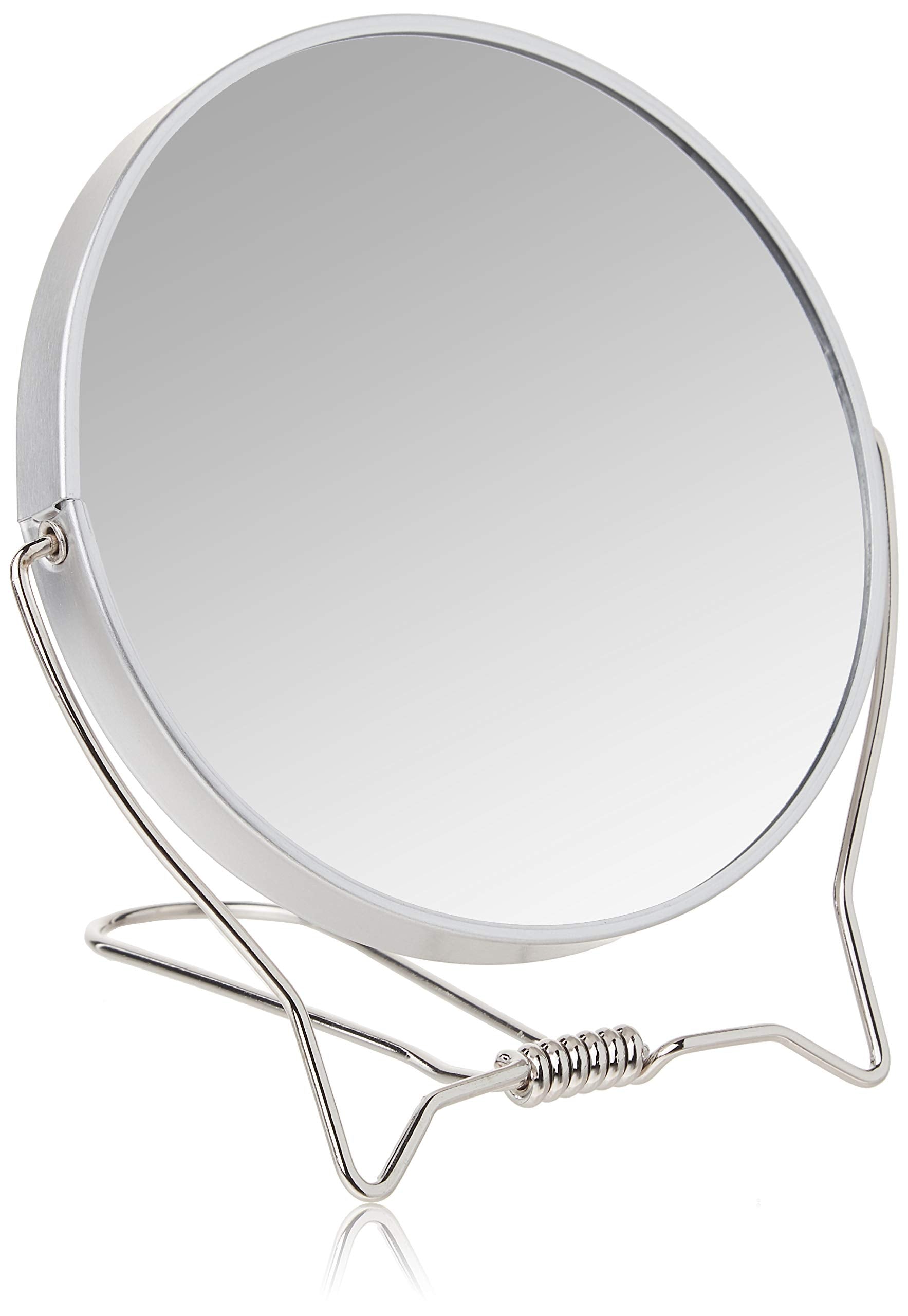 Goody two-sided makeup mirror with stand showing 1x and 3x magnification for precise on-the-go makeup.