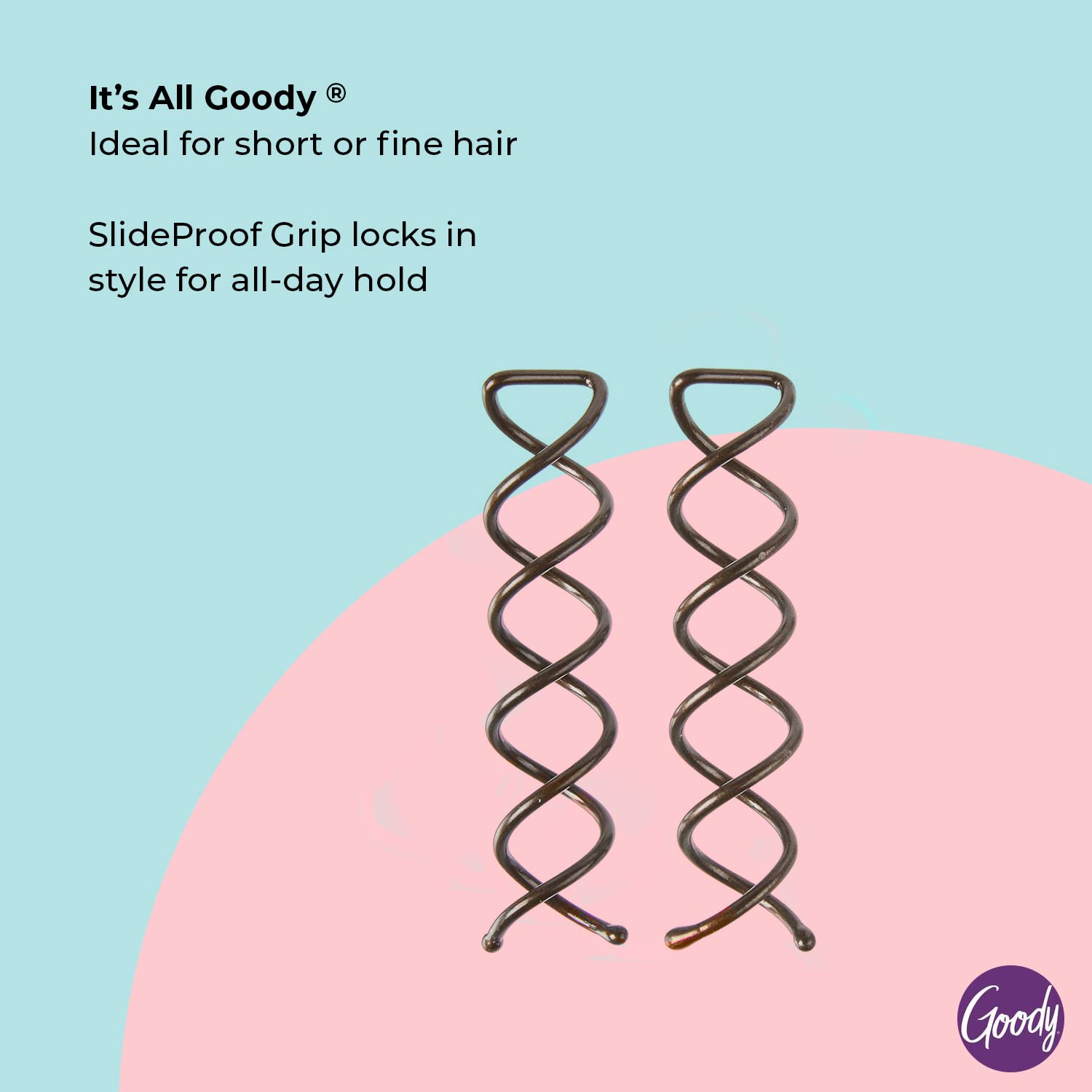 Goody Mini Spin Pins blend with hair, ideal for short hair.