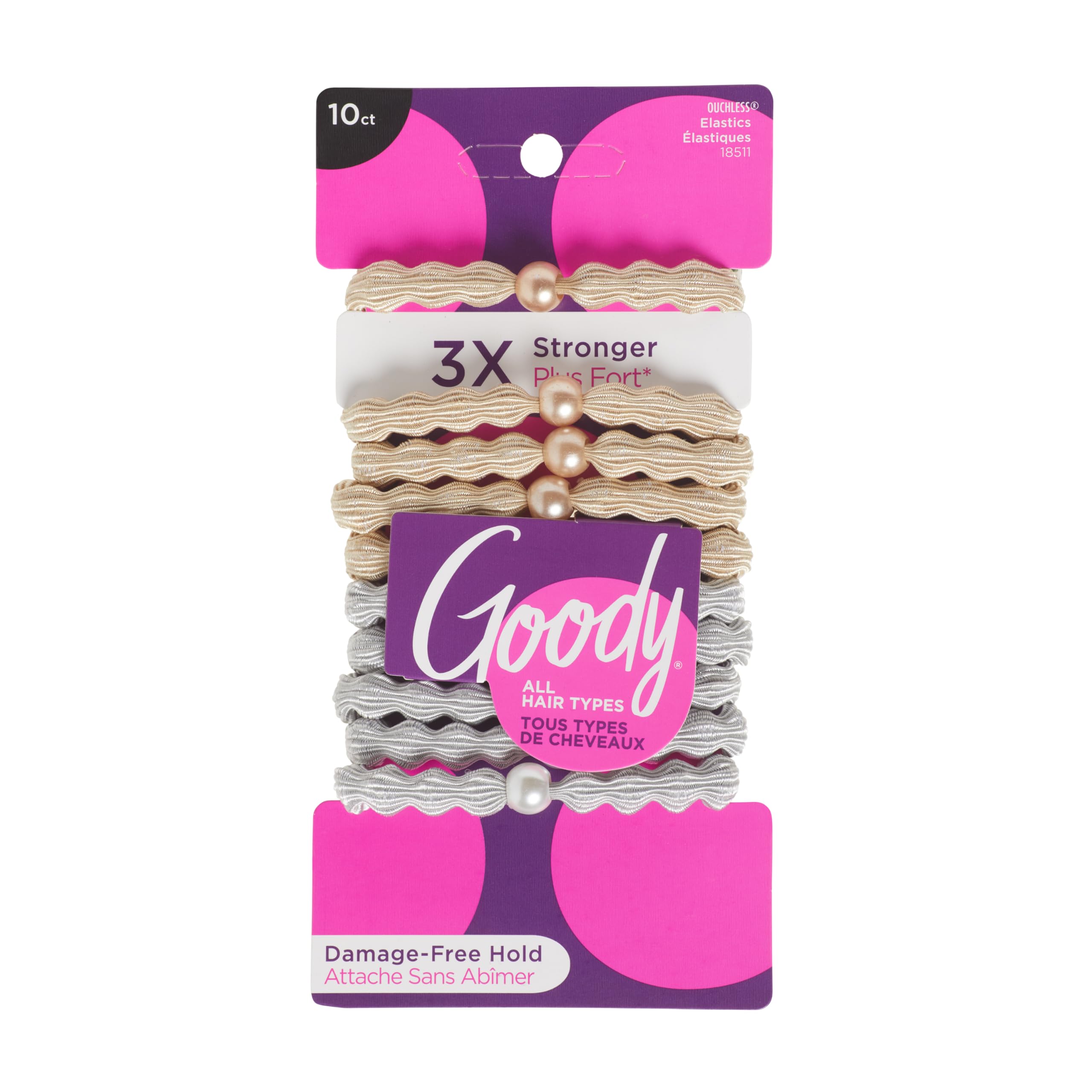 Goody Ouchless Forever elastic pack with 10-count for damage-free daily styling.