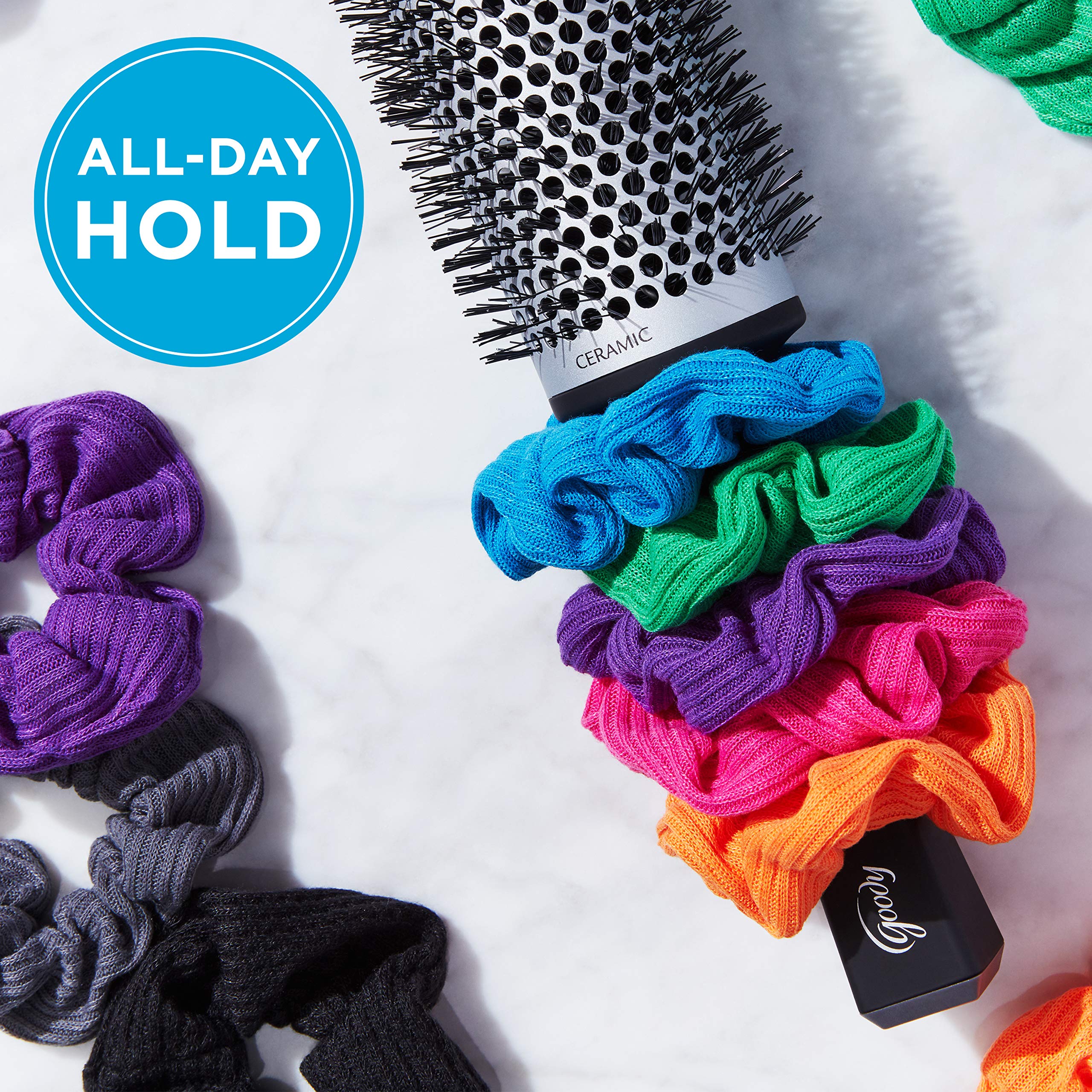 Goody scrunchies used in a bun for a smooth, crease-free look.