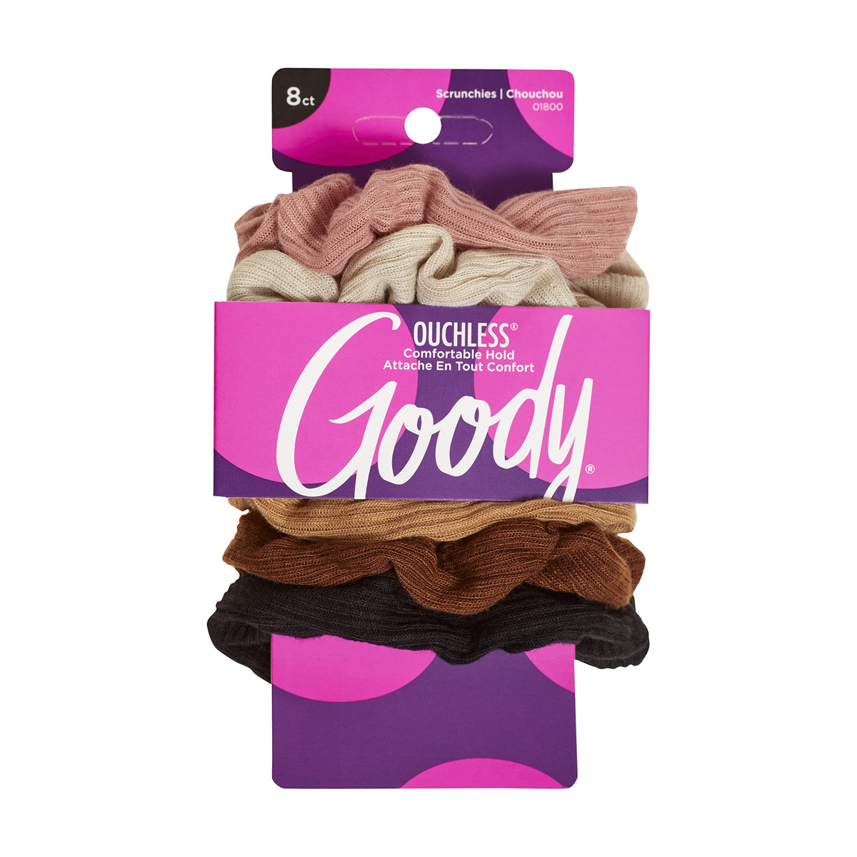 Goody Ouchless scrunchies in neutral tones for versatile daily wear.