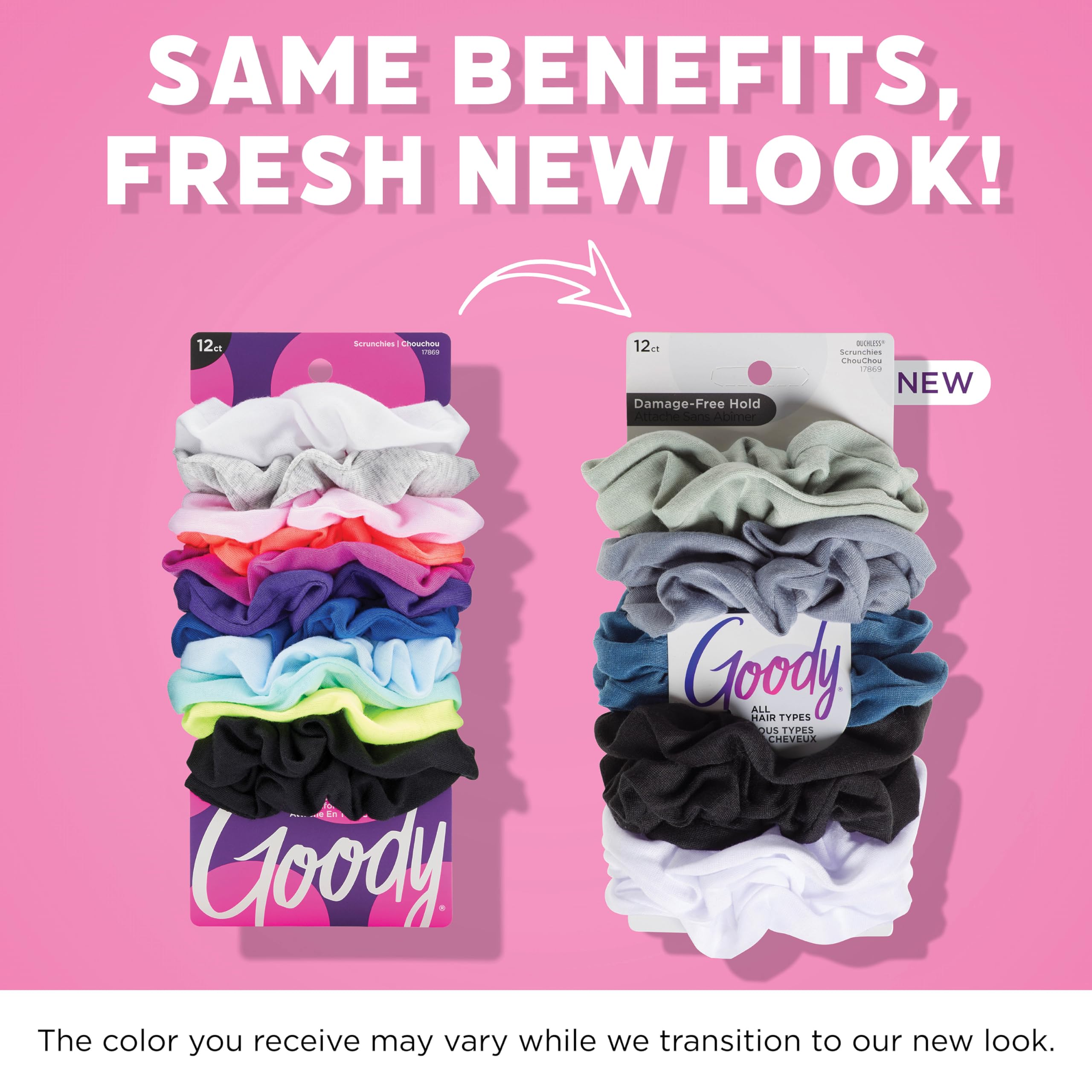 Goody Ouchless Scrunchies provide secure hold for daily wear.