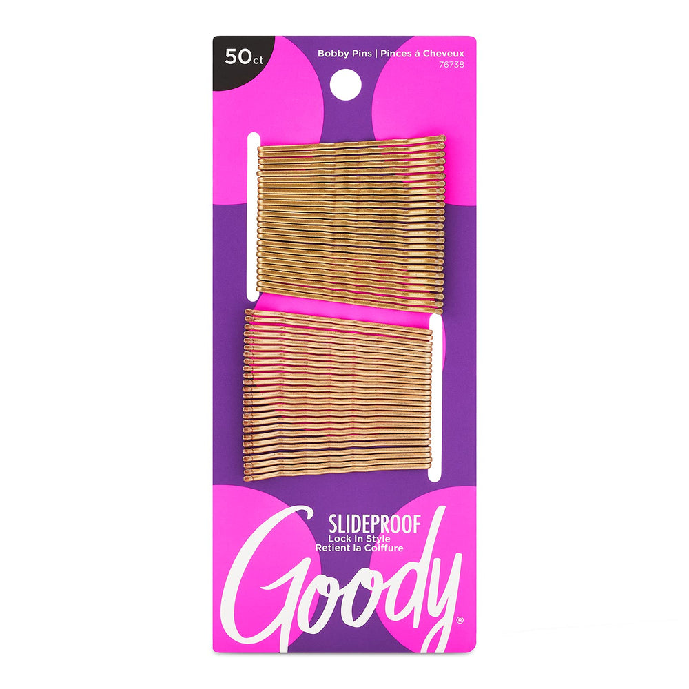 Goody SlideProof Bobby Pins in metallic blonde securely hold hair all day