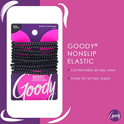 Close-up of Goody slideproof grip on a hair elastic for secure styling without snagging.