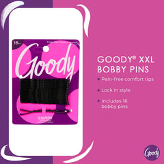 Close-up shot of GOODY SlideProof XXL Bobby Pins in black showing the smooth finish and grip.