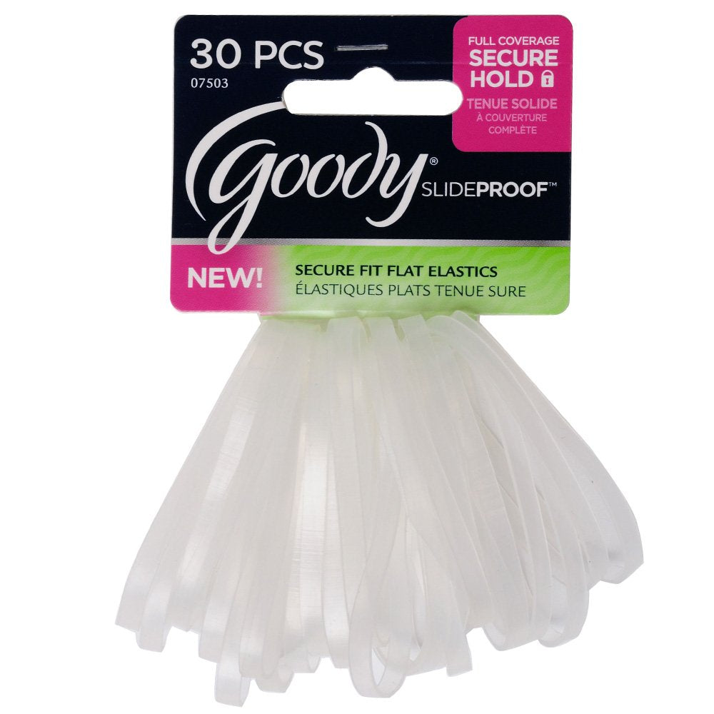 Goody SP 4mm latex elastic clear 30ct front view for secure, comfortable stretches.
