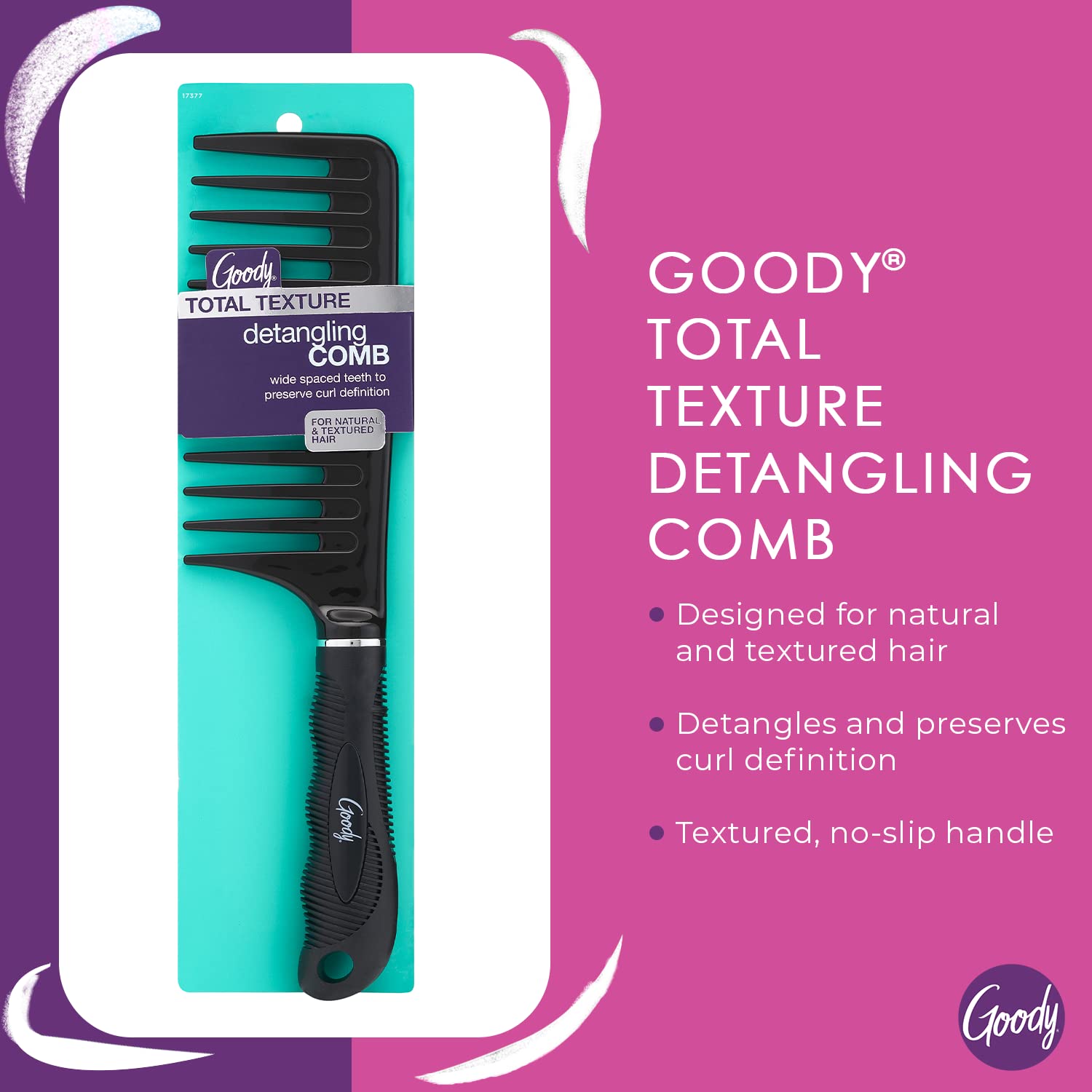 GOODY Total Texture wide-teeth comb preserves curl definition during detangling.