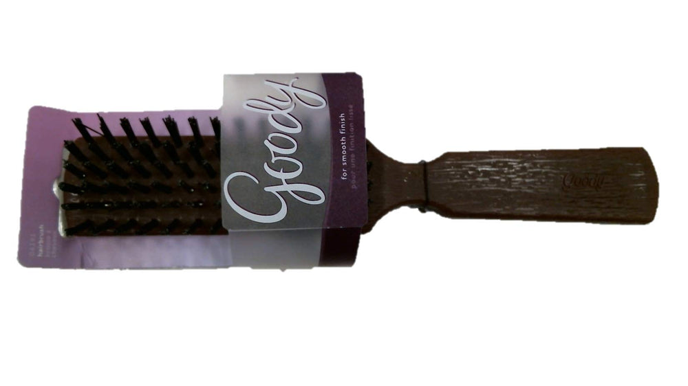 Goody Woodgrain Hair Brush with nylon bristles smoothing frizz and flyaways for sleek styling.