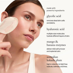 Goop Beauty glycolic pad applied to face and neck during application