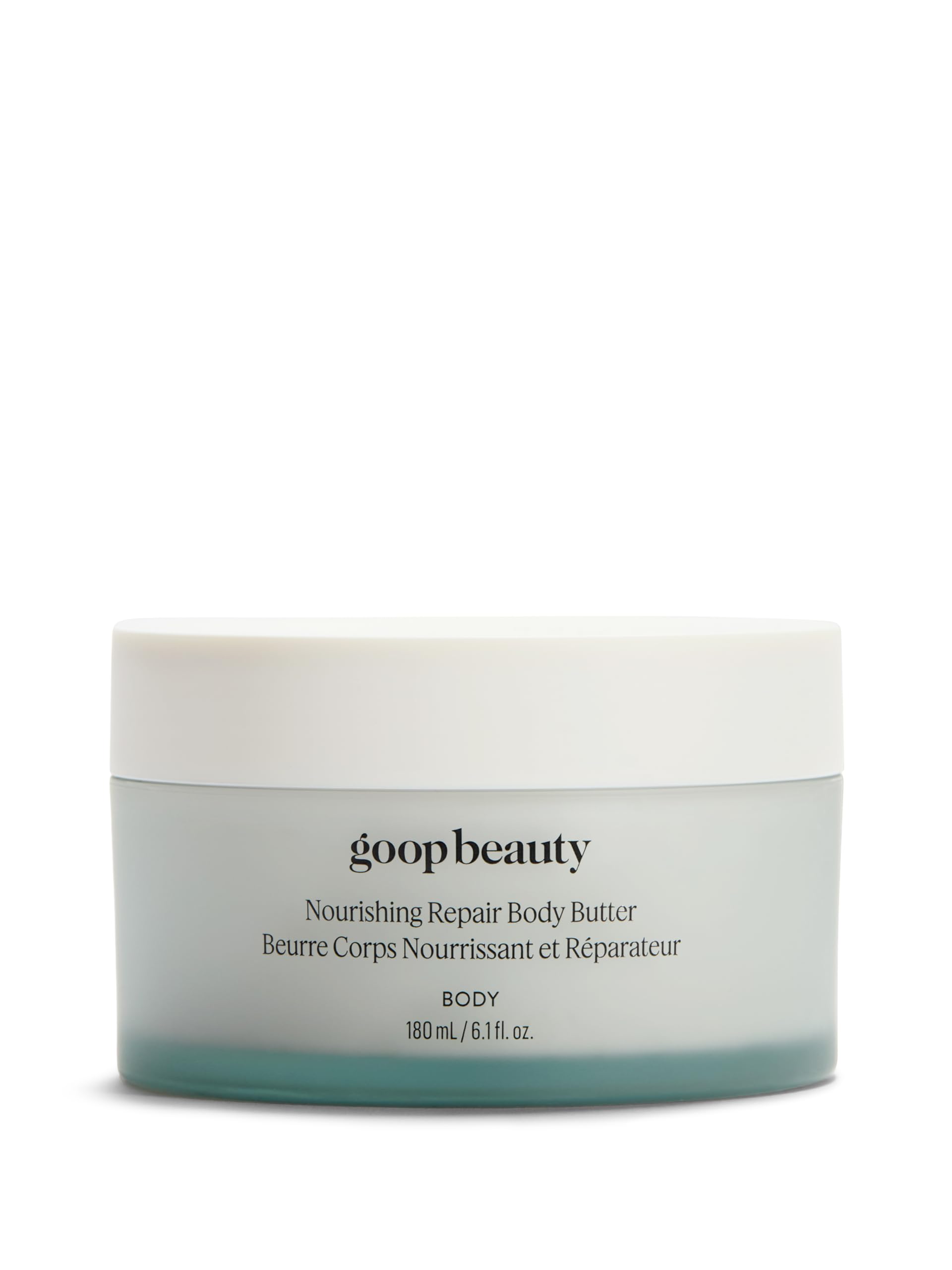 Goop Beauty Body Butter jar showcases rich texture for dry skin nourishment
