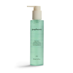 Goop Beauty Daily Detox Foaming Cleanser bottle pour, illustrating makeup removal and hydration