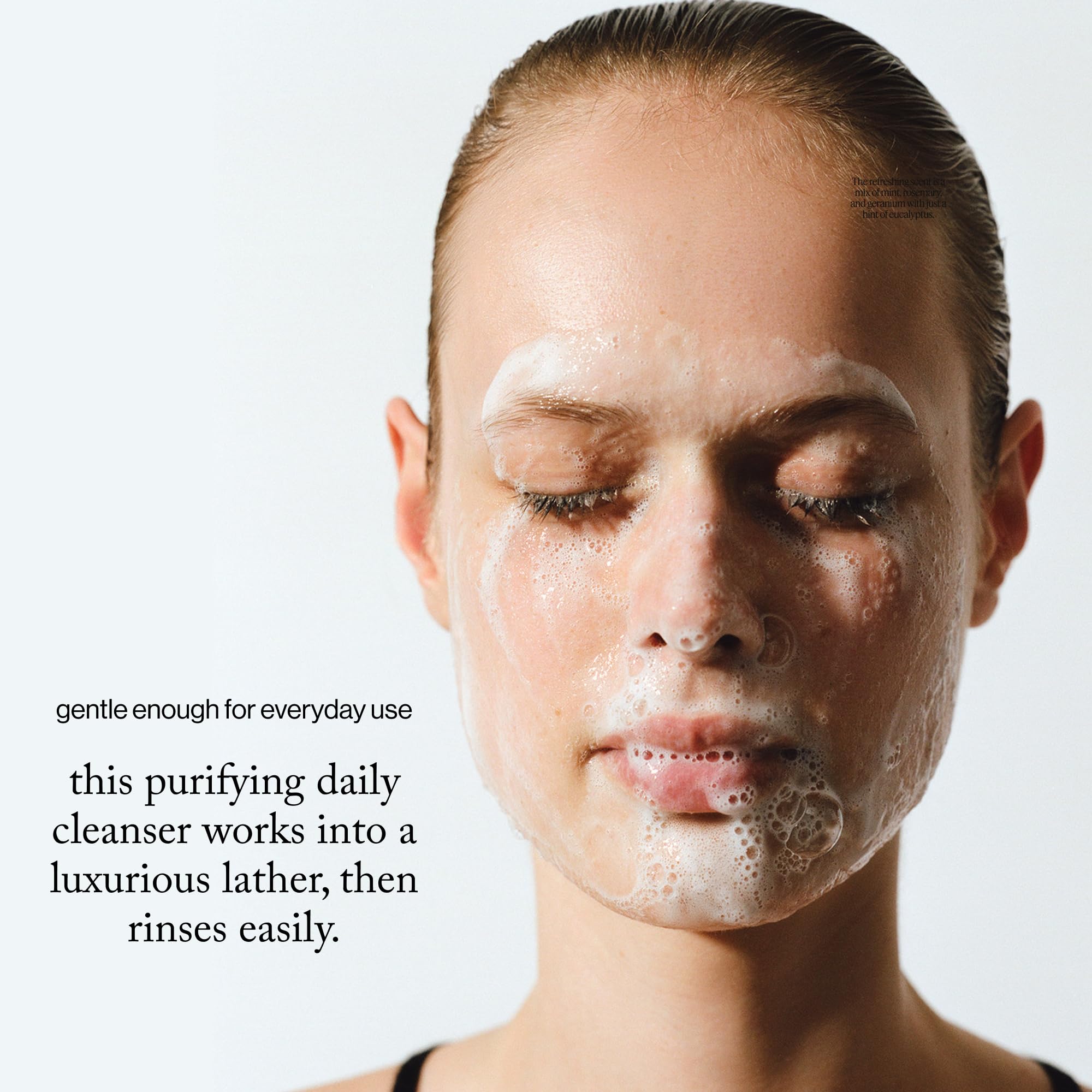 Goop Beauty Daily Detox Foaming Cleanser texture swatch highlighting creamy foam