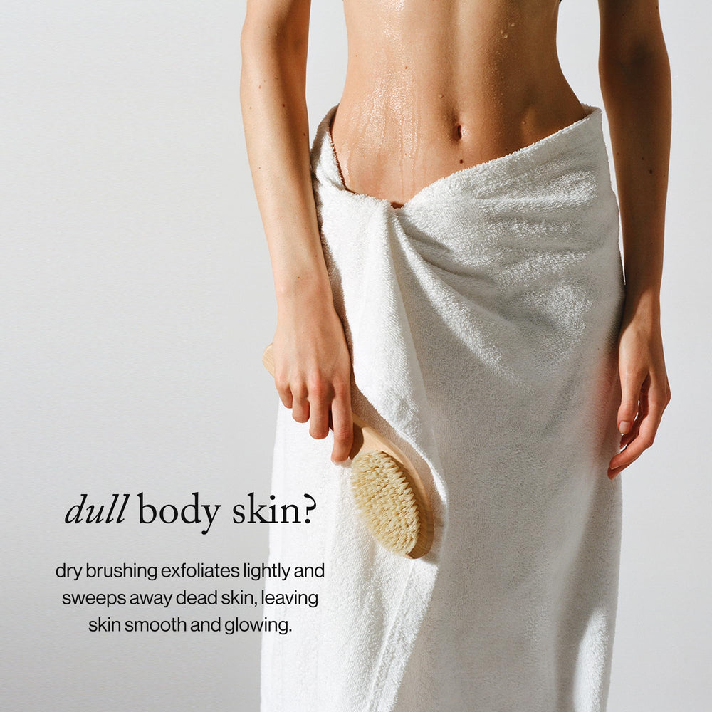 goop Beauty dry brush recommended routine: start at feet and brush upward