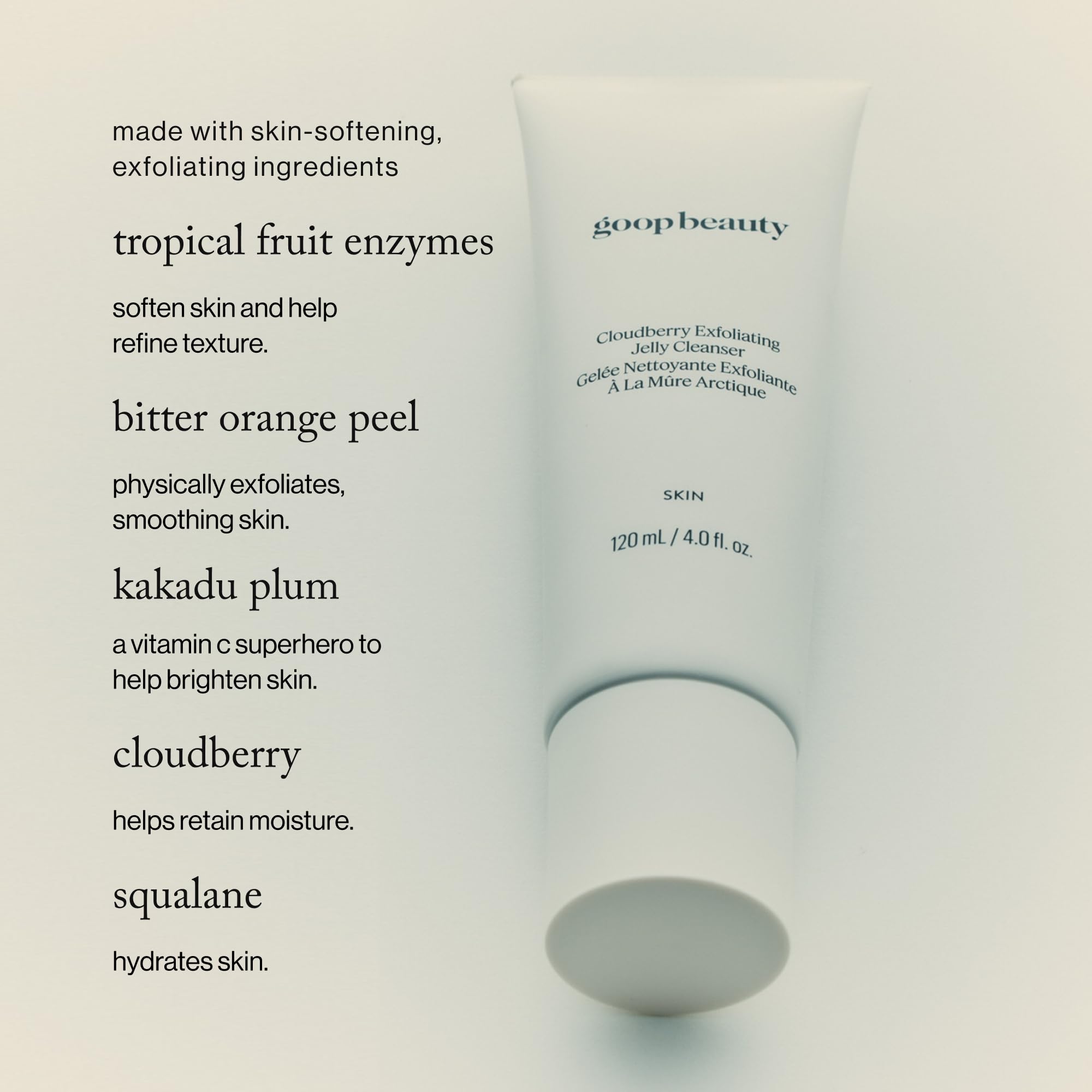 Goop Beauty Exfoliating Jelly Cleanser foamless texture, easy rinse for daily cleansing.