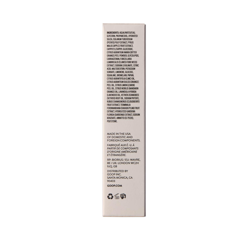 Goop Beauty Exfoliating Jelly Cleanser smooth skin close-up, leaves skin silky after rinse.