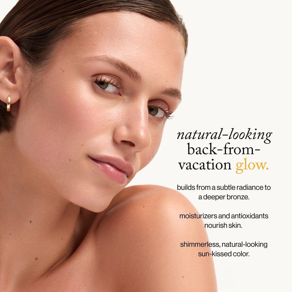 Goop Summertone bronzing gel swatch on cheek shows buildable warmth.