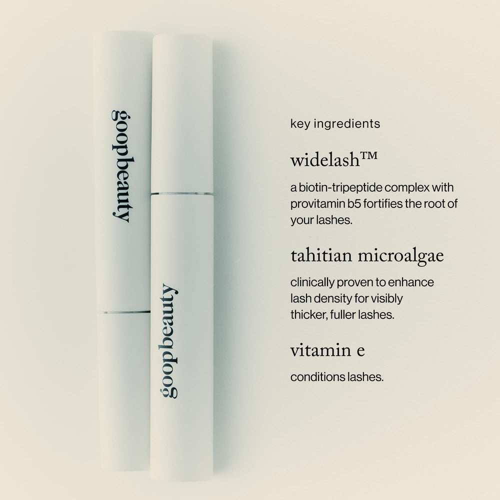 Goop Featherlash lashes before and after showing lift and lengthening appearance.