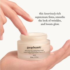 Goop Nourishing Face Cream being applied in a gentle swirl for even coverage.