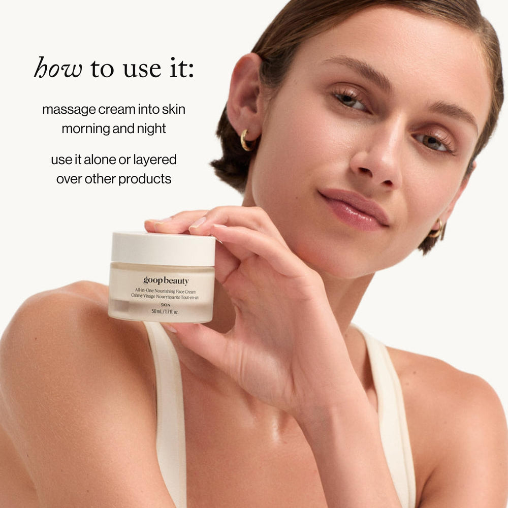 Goop Nourishing Face Cream packaging design emphasizing clean beauty and cruelty-free philosophy.