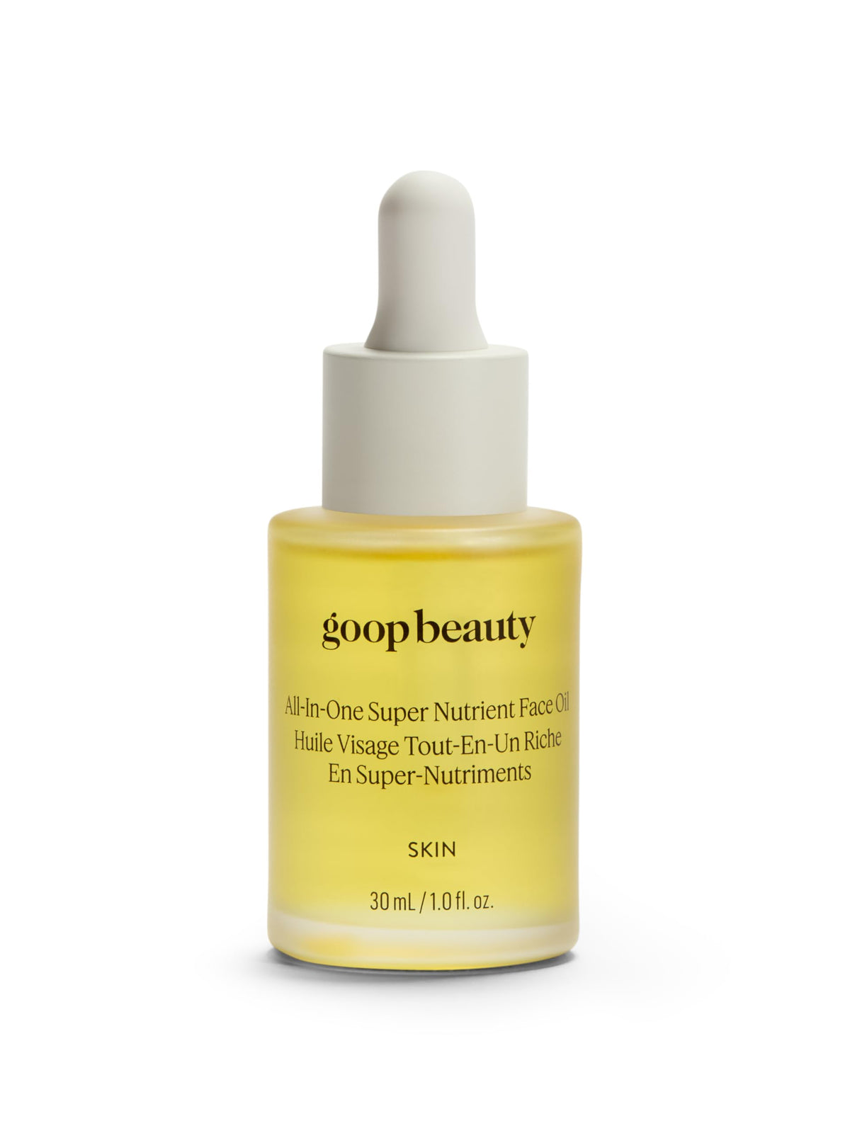 Goop Nutrient Face Oil bottle being poured for hydration