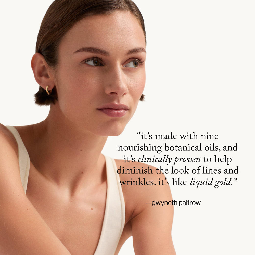 Goop Nutrient Face Oil label detailing nine nutrient-dense oils