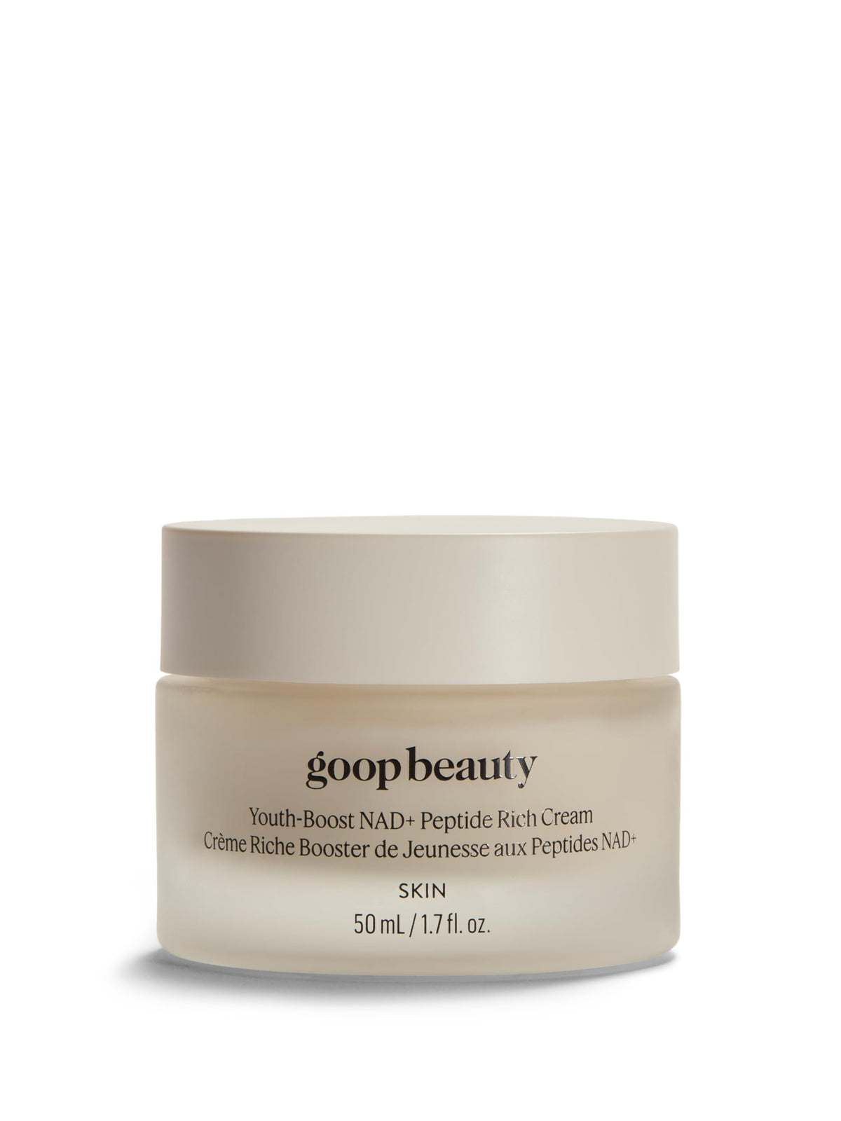 goop Youth-Boost NAD+ Peptide Rich Cream bottle demonstrates premium hydration and anti-aging benefits.