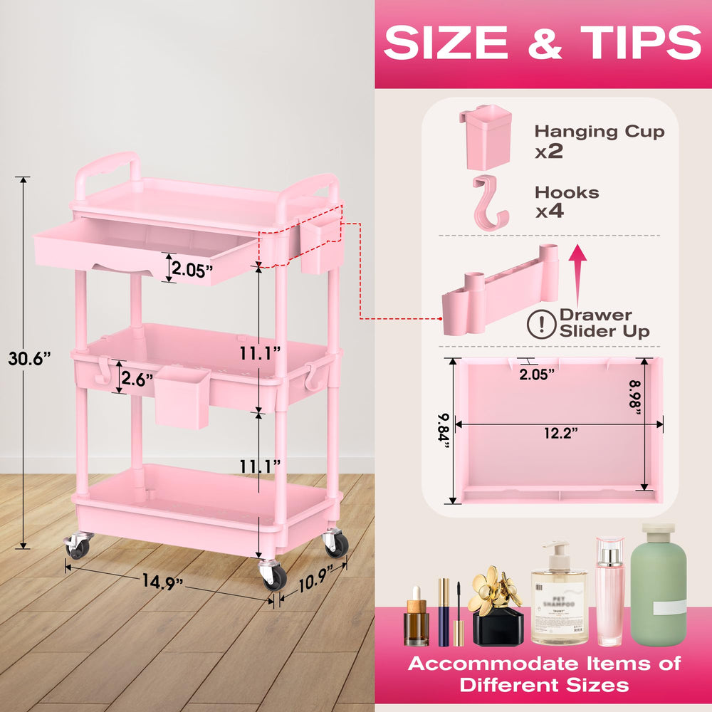 Goovilla rolling makeup cart removable drawer for flexible organization.