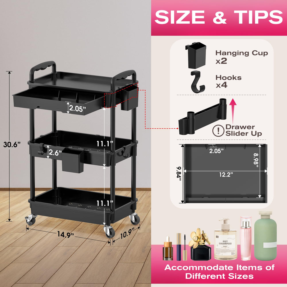 Goovilla rolling makeup cart with removable drawer for easy item reorganization