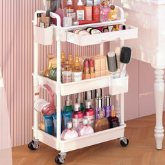 Goovilla rolling makeup cart top surface keeps vanity organized and accessible.