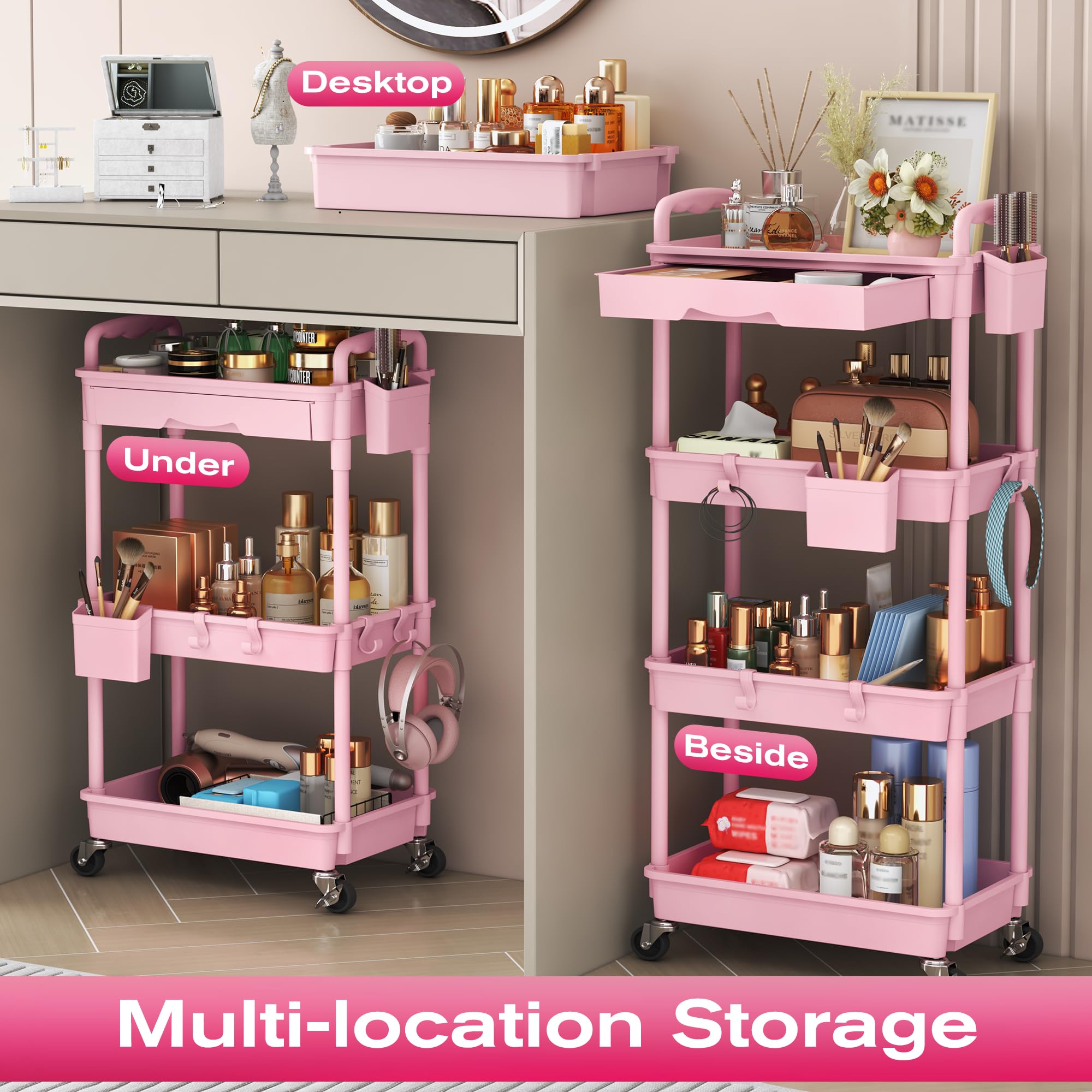 Goovilla rolling makeup cart waterproof surface easy to clean.