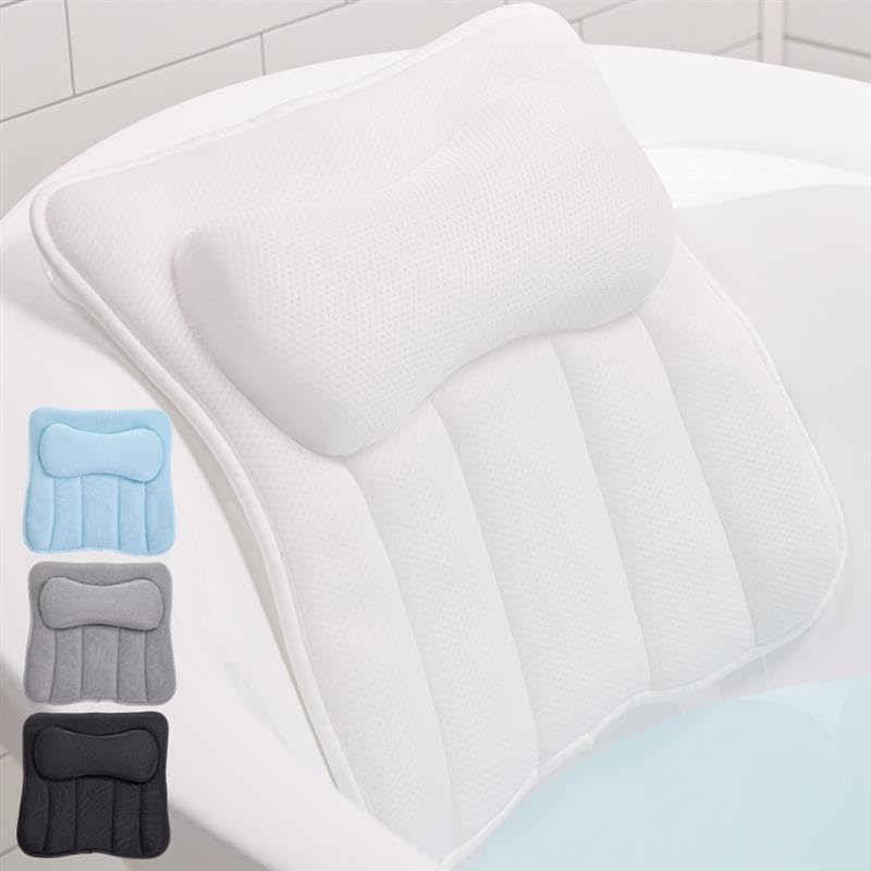 GORILLA GRIP bath pillow with 6 suction cups for secure tub attachment and comfort.