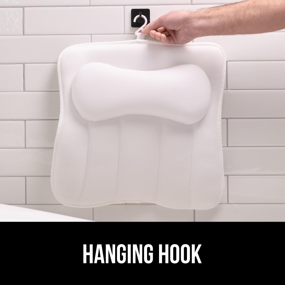 GORILLA GRIP bath pillow enables long soaks with secure attachment.