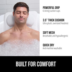 GORILLA GRIP bath pillow headrest with 3.5-inch thickness offers plush neck support.