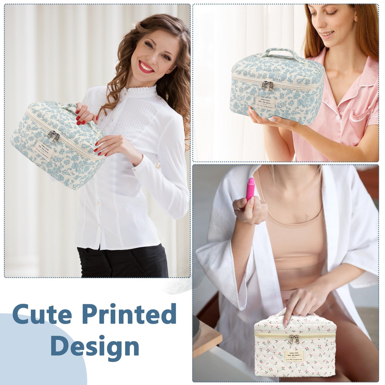 Gosect cotton cosmetic bag with floral design, easy to clean.