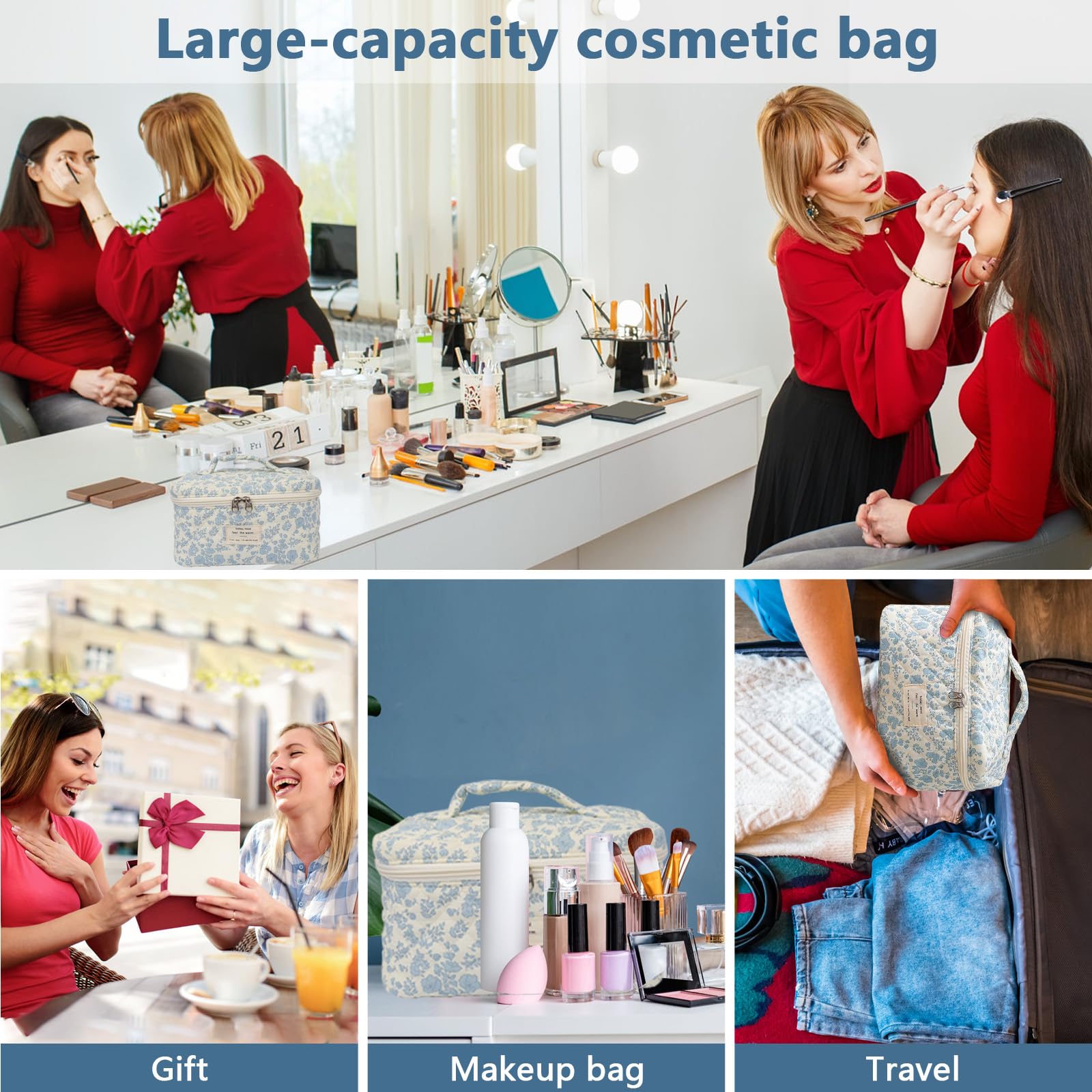 Gosect floral cosmetics bag, soft touch fabric.