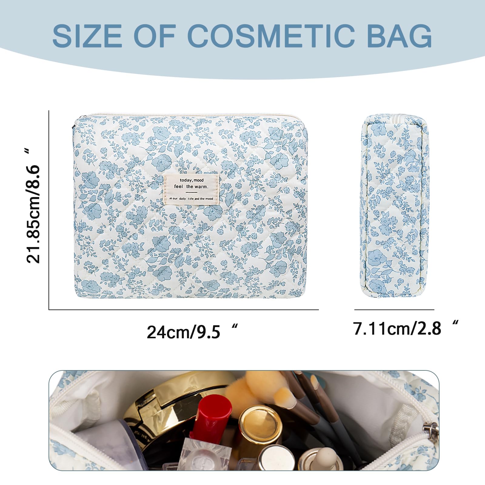 Gosect floral makeup bag folded compactly, ideal for handbags and travel.