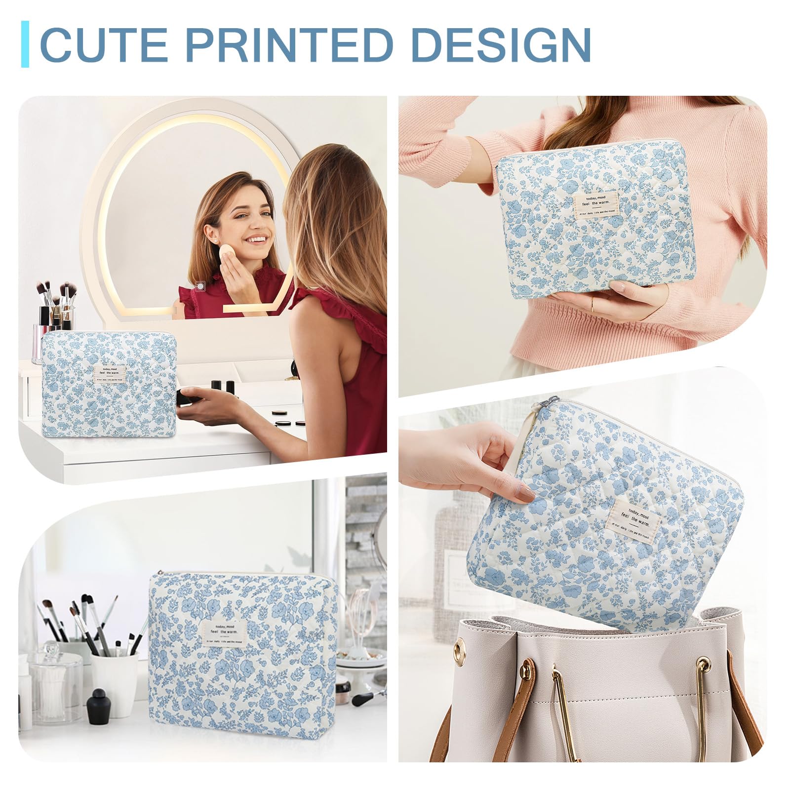 Gosect floral makeup bag cotton texture and stitching for durability.