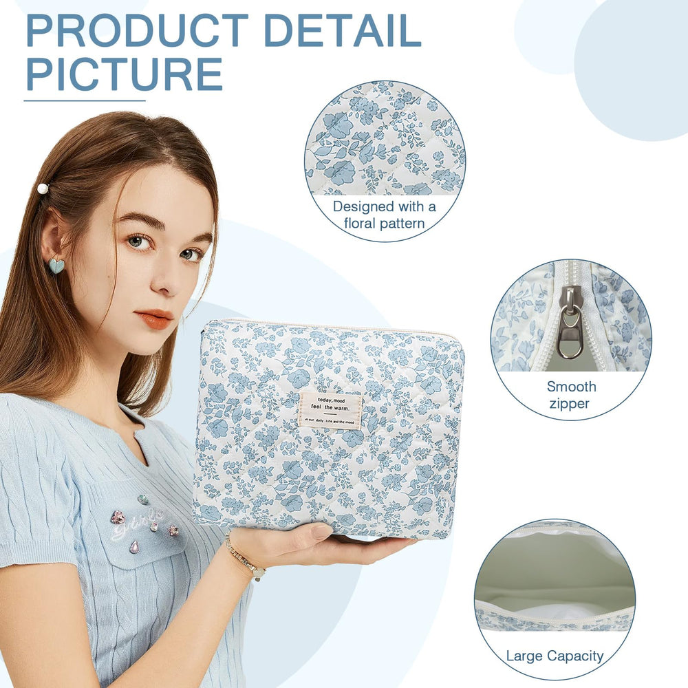 Gosect floral makeup bag zipper detail with gold-plated pull.