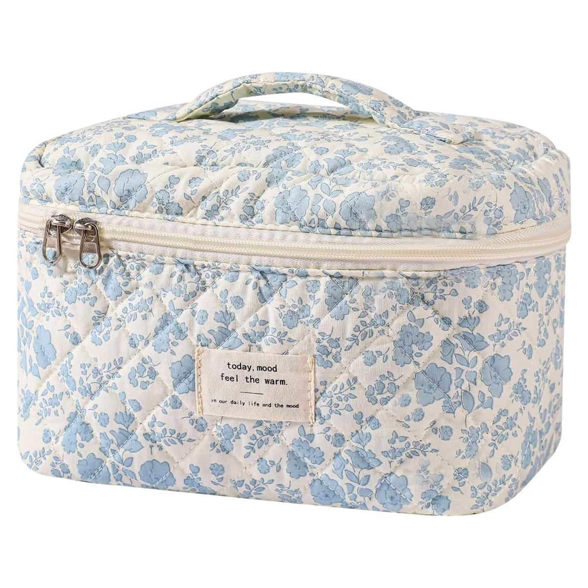 Gosect large makeup bag with floral pattern, roomy for daily cosmetics.