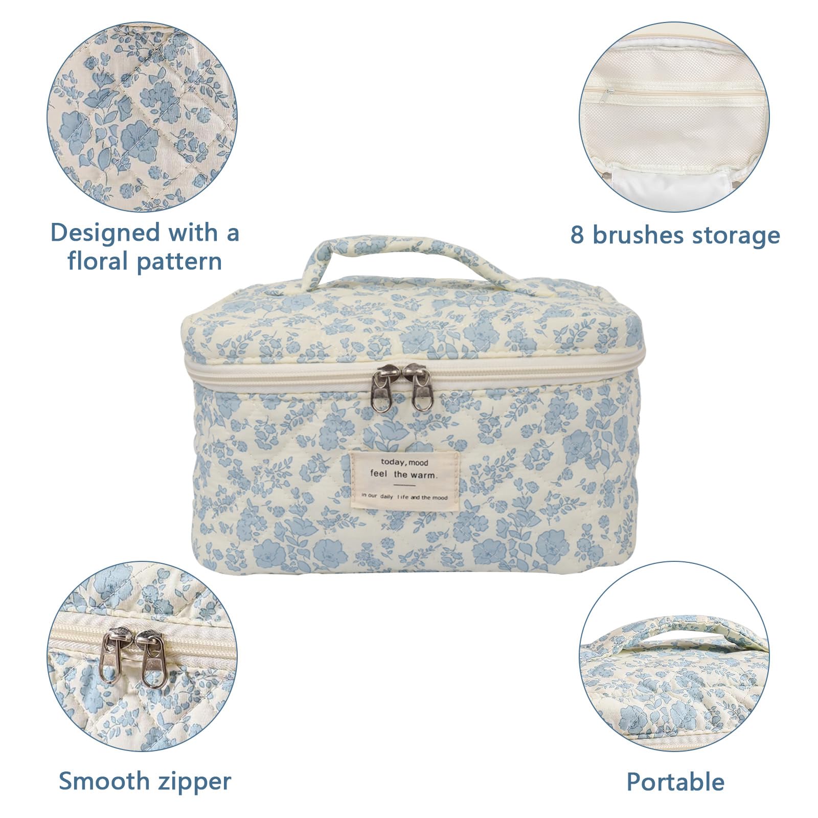 Gosect makeup bag with gold zipper for smooth access.