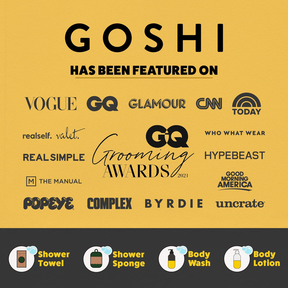 GOSHI esponja exfoliante para ducha, espuma rica al enjabinar con gel.