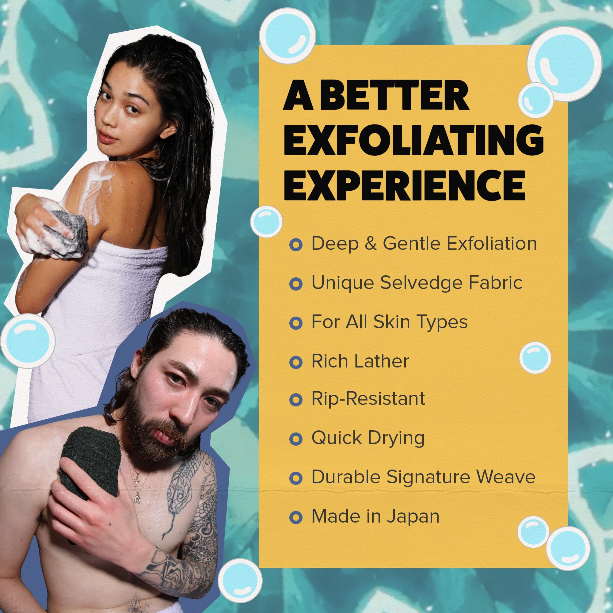 GOSHI Esponja exfoliante para ducha que se seca rápido tras el enjuague.