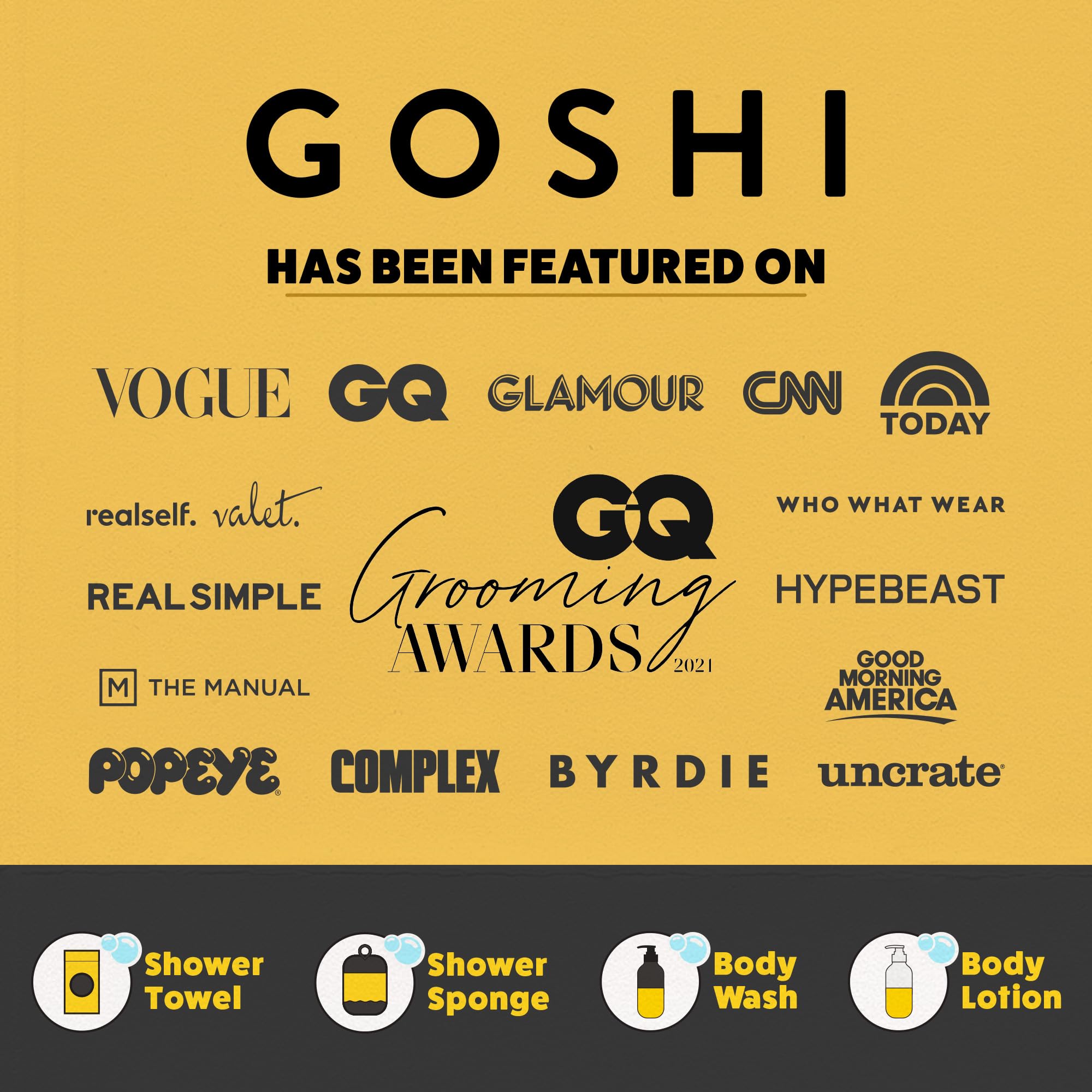 GOSHI Esponja exfoliante para ducha con sensación suave, apta para piel sensible.