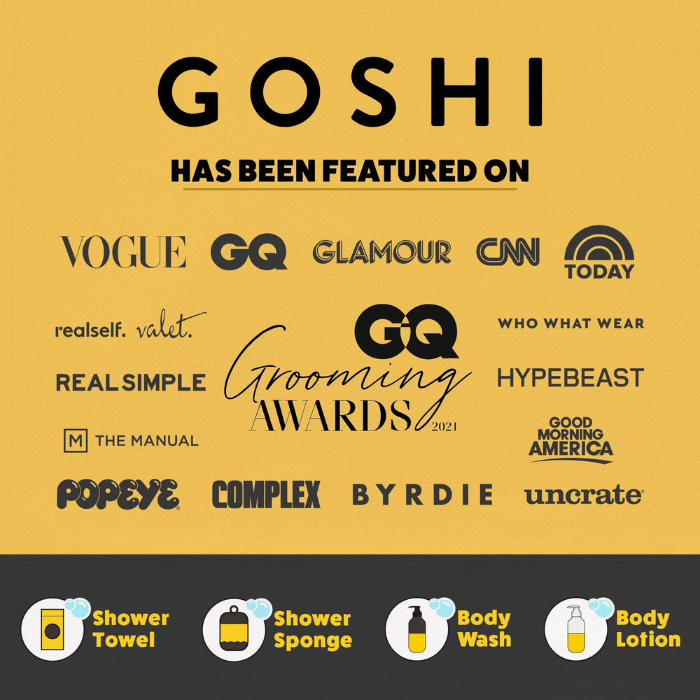 GOSHI Esponja exfoliante para ducha con sensación suave, apta para piel sensible.