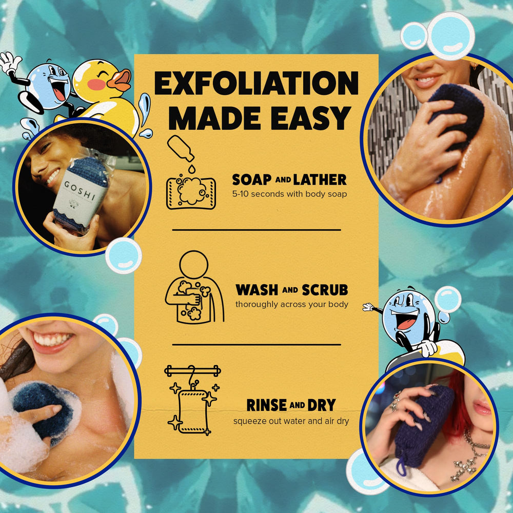 GOSHI esponja exfoliante para ducha, rendimiento consistente